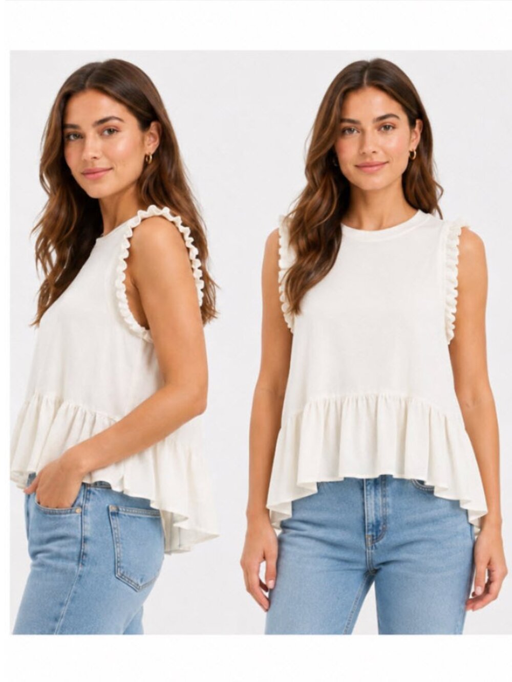 Cinq à Sept Silk Ruffle High Low Blouse Cream Sleeveless Top Medium